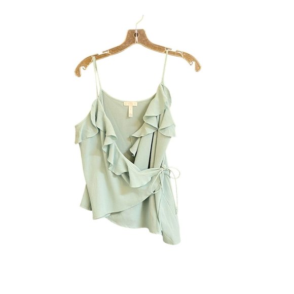 LEITH BABY BLUE WRAP SHIRT WITH RUFFLE DETAIL SZ SMALL - Picture 2 of 6